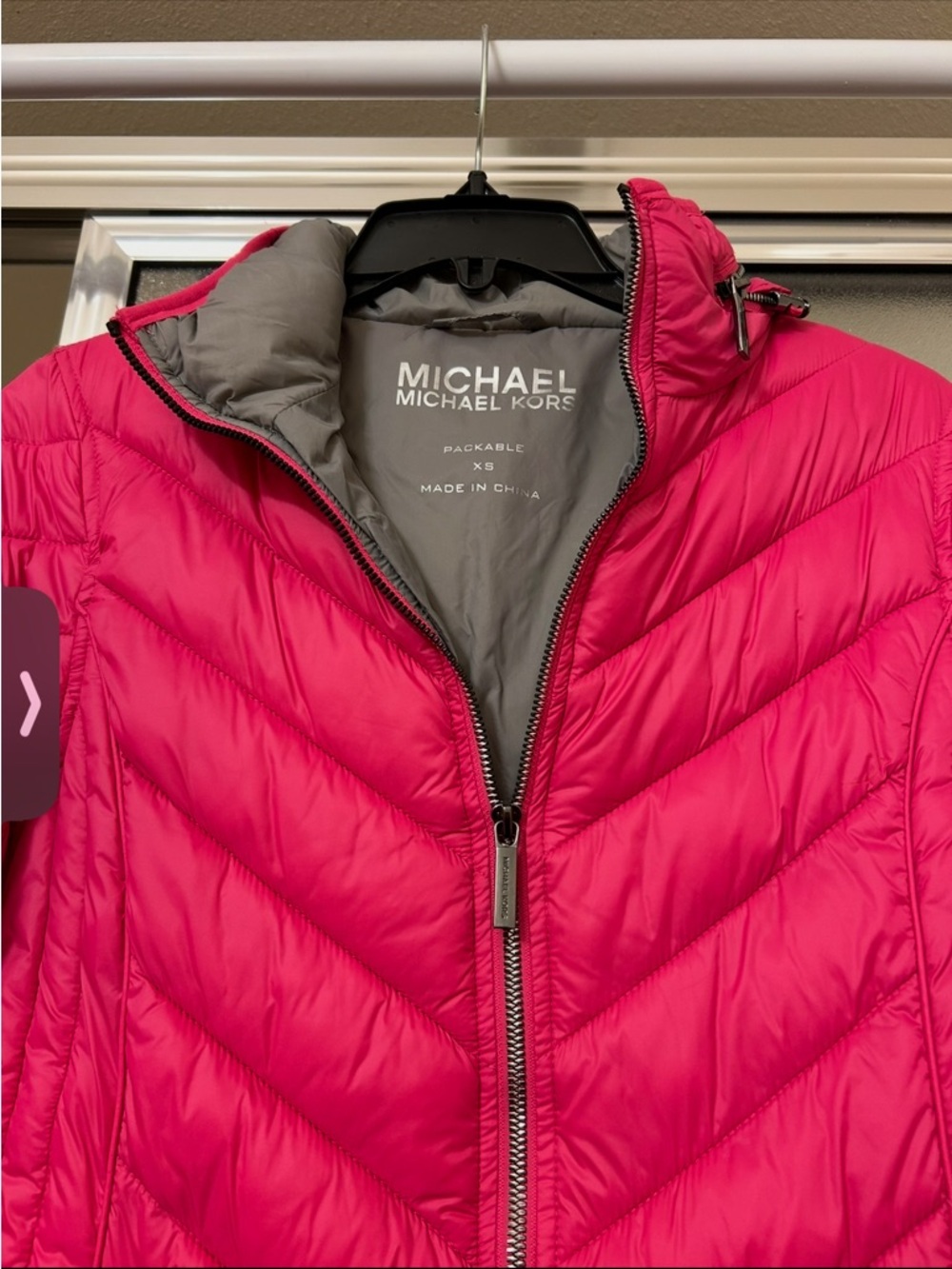 MICHAEL Michael Kors Hot Pink Chevron Quilted Packable Jacket - Picture 2 of 3